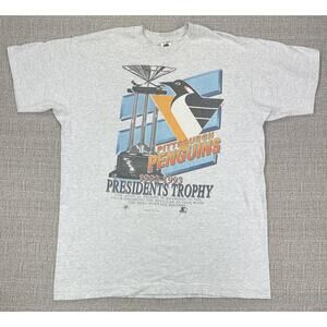 Vintage Pittsburgh Penguins Shirt Mens XL Gray NHL Hockey Presidents Trophy 1993